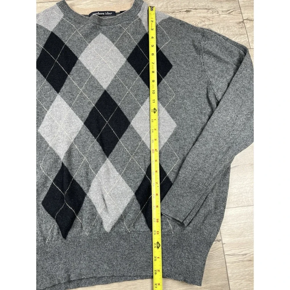 Vintage Northern Isles Sweater Men's Size XXL Gray Silk Cashmere Diamond‎ Argyle